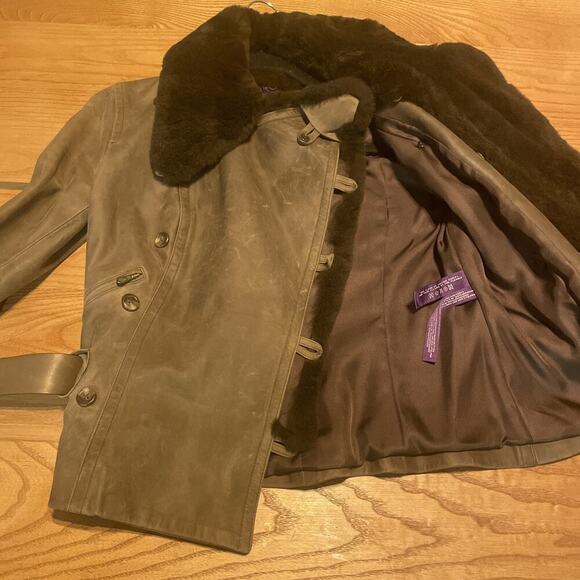 Vintage Ralph Lauren Purple Label Fur Collar Short Jacket Leather Belted Coat 8 - Picture 11 of 16